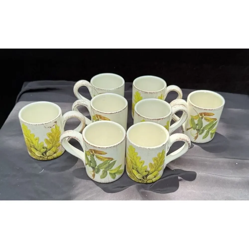 8 Sur La Table Acorn & Fig Coffee Tea Mugs made in Italy Fall Thanksgiving Mint!